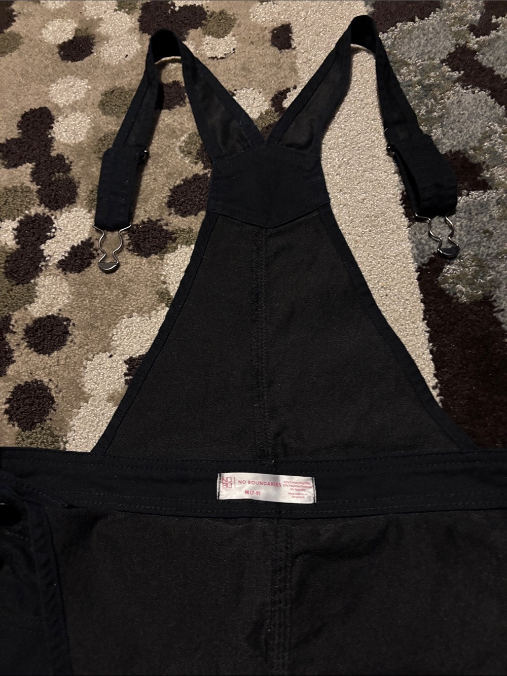 No Boundaries dark navy blue, with black accents and inside,Denim Short Overalls - Picture 10 of 13